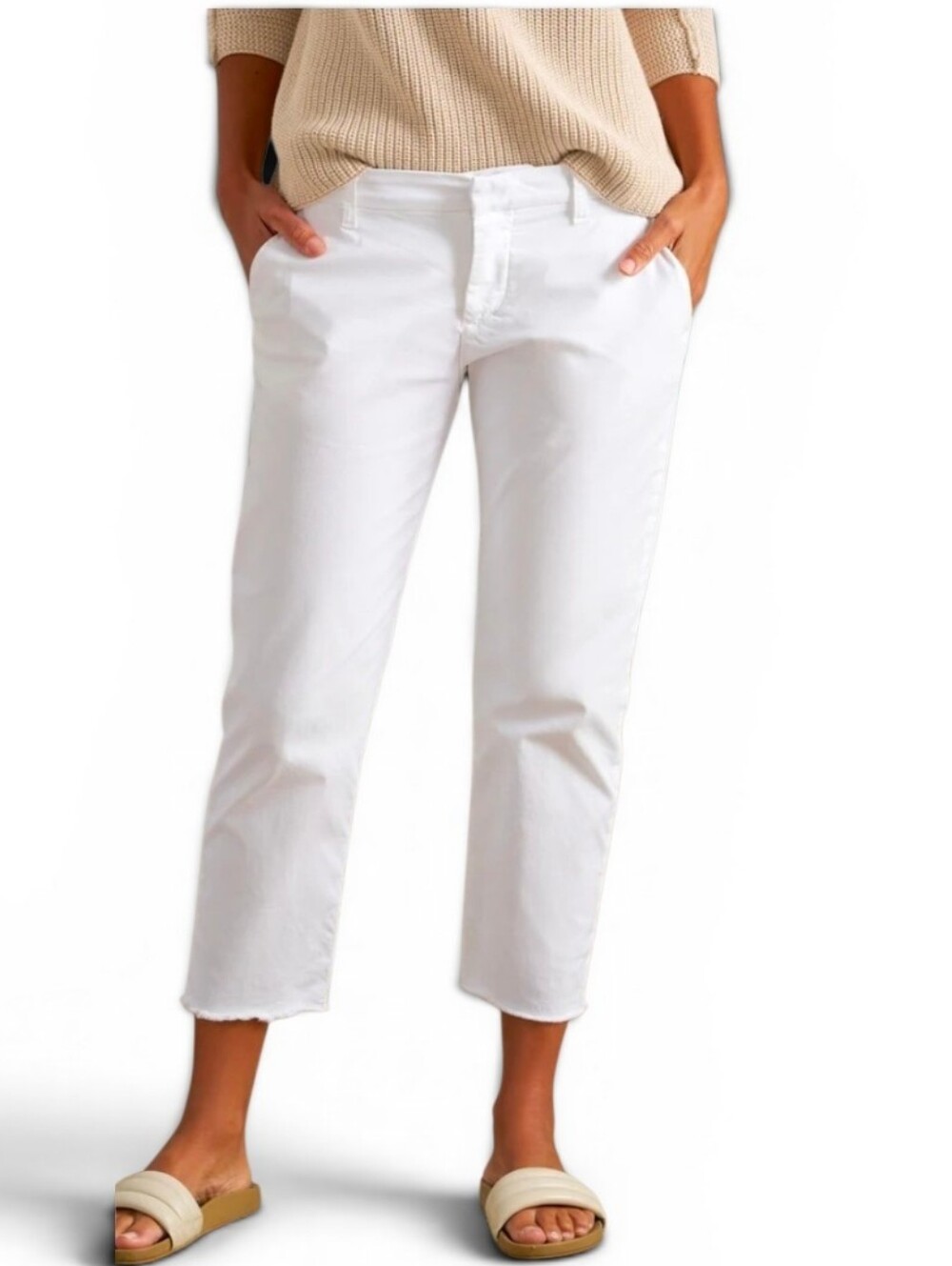FRANK & EILEEN Wicklow The Italian Chino Raw Hem Ankle Pants in White - Size 10